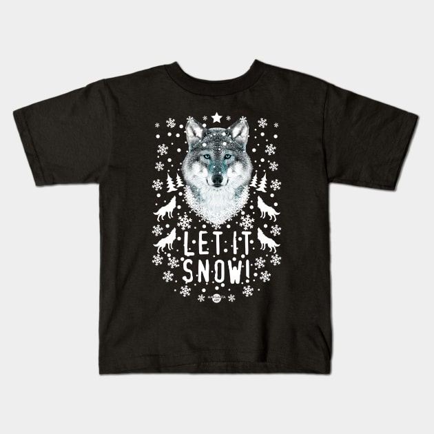 45 Wolf Let it SNOW Kids T-Shirt by Margarita7